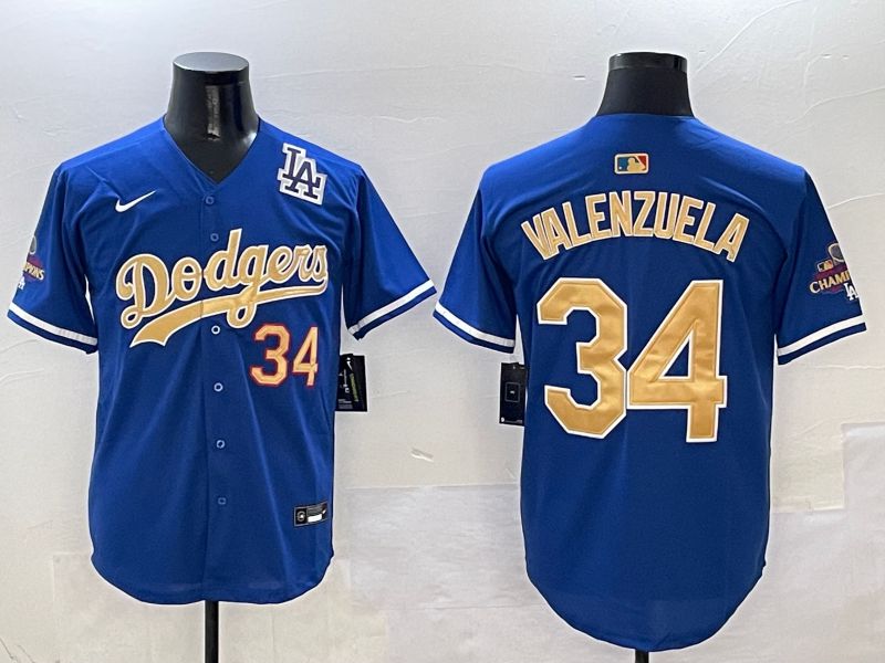 Men Los Angeles Dodgers #34 Valenzuela Blue Gold Game Nike 2025 MLB Jersey style 5